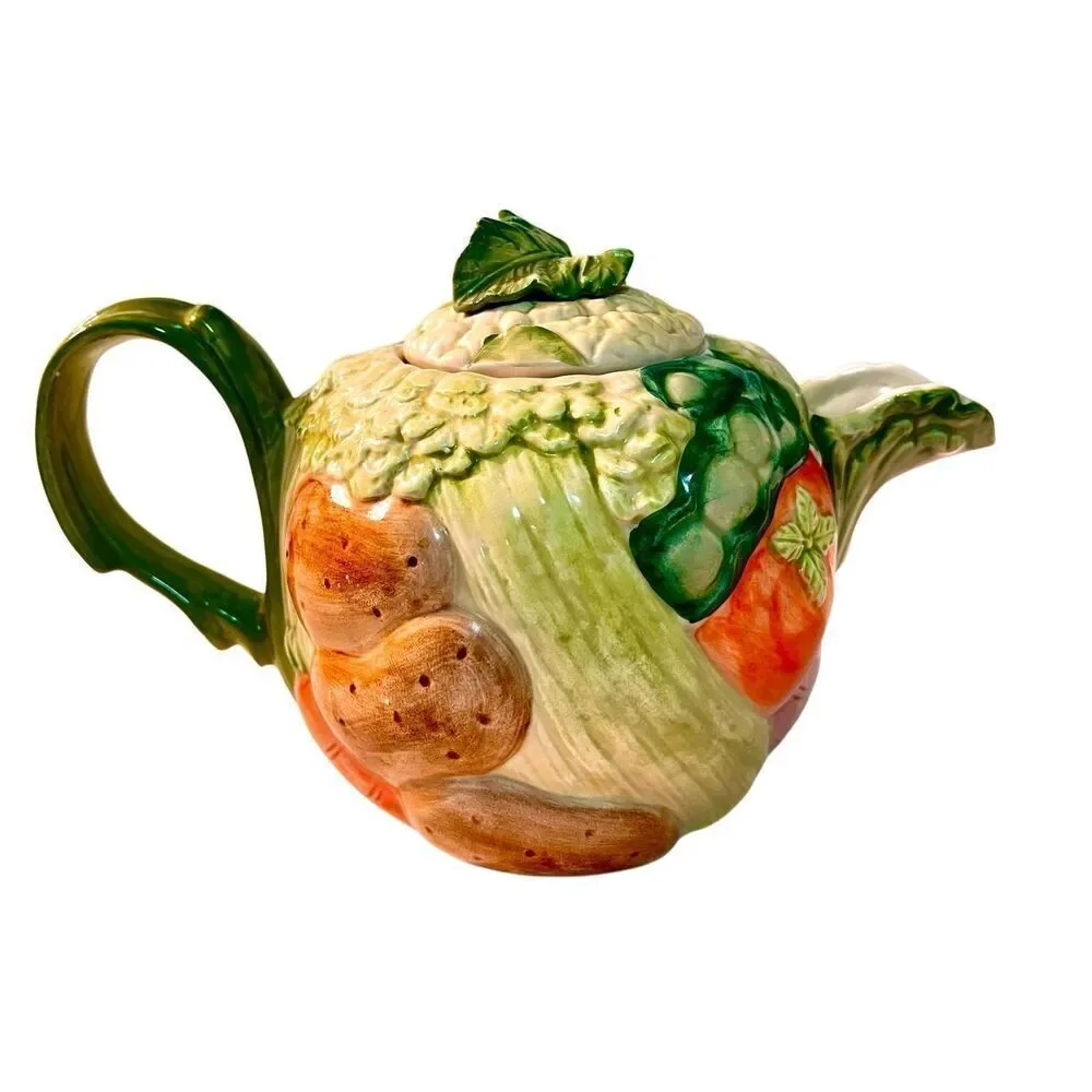 Vintage Fitz And Floyd Ceramic Vegetable Garden Teapot